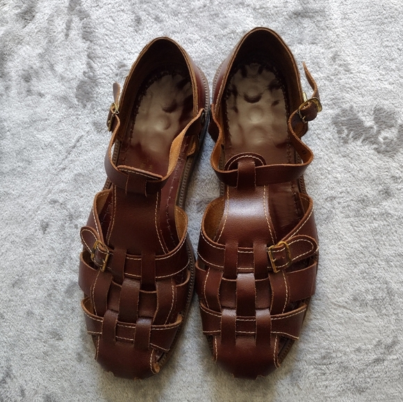 Vintage BF Goodrich Woven Sandals, Leather Arch Comfort Brown, Men's Size 10 - Picture 1 of 8